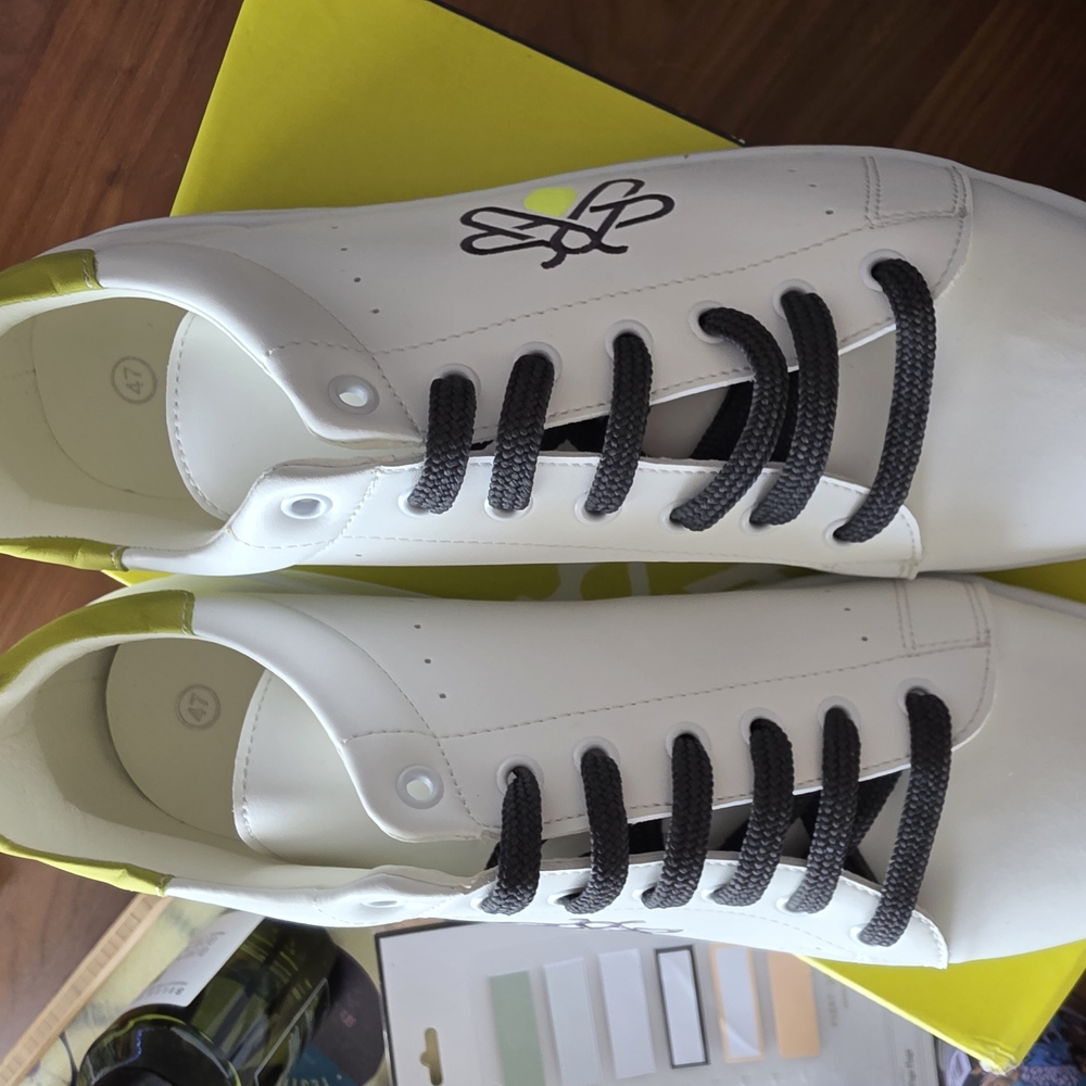 White Leather Sneakers with Black Laces